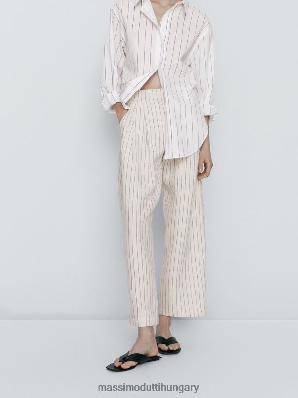 csíkos vászonnadrág nyilasokkal krém nők NXX8V8338 Massimo Dutti