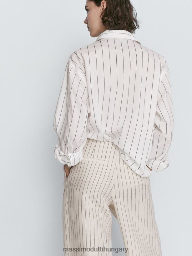 csíkos vászonnadrág nyilasokkal krém nők NXX8V8338 Massimo Dutti