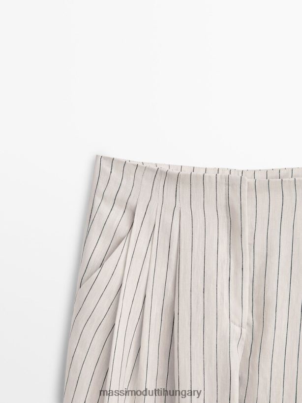 csíkos vászonnadrág nyilasokkal krém nők NXX8V8338 Massimo Dutti