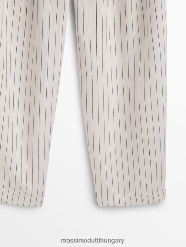 csíkos vászonnadrág nyilasokkal krém nők NXX8V8338 Massimo Dutti