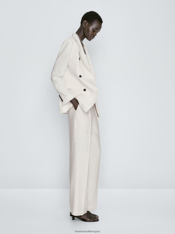 darált csíkos öltönynadrág krém nők NXX8V8400 Massimo Dutti