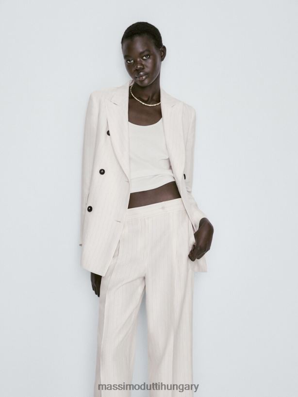 darált csíkos öltönynadrág krém nők NXX8V8400 Massimo Dutti