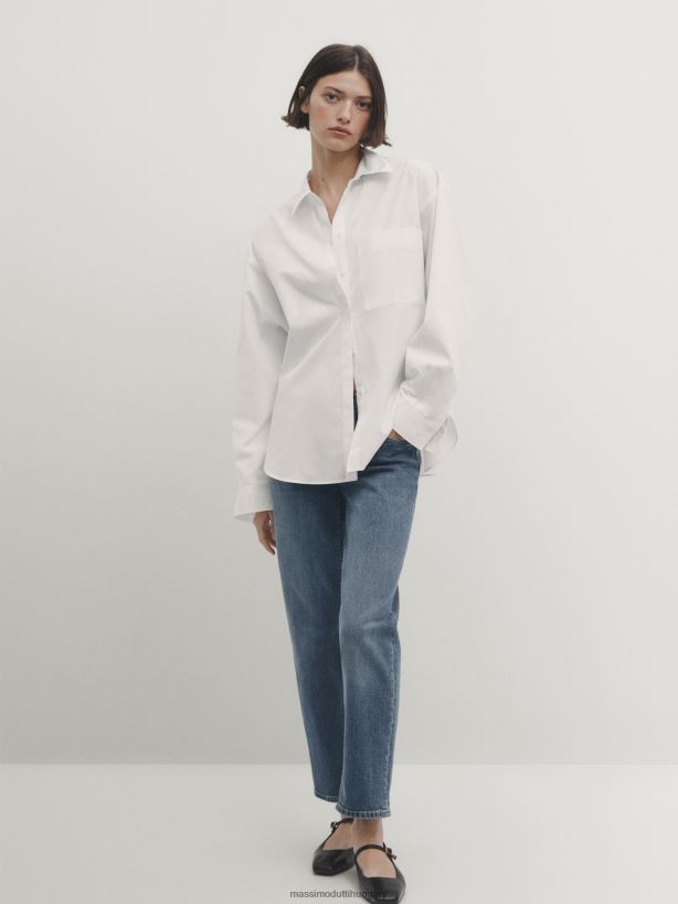 derékközépig érő karcsúsított fazonú farmer világoskék nők NXX8V8356 Massimo Dutti