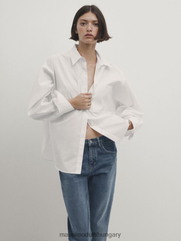 derékközépig érő karcsúsított fazonú farmer világoskék nők NXX8V8356 Massimo Dutti