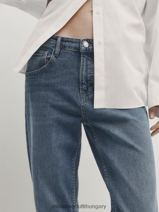 derékközépig érő karcsúsított fazonú farmer világoskék nők NXX8V8356 Massimo Dutti