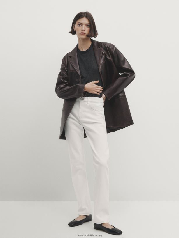 egyenes derékközépig érő farmernadrág krém nők NXX8V8357 Massimo Dutti