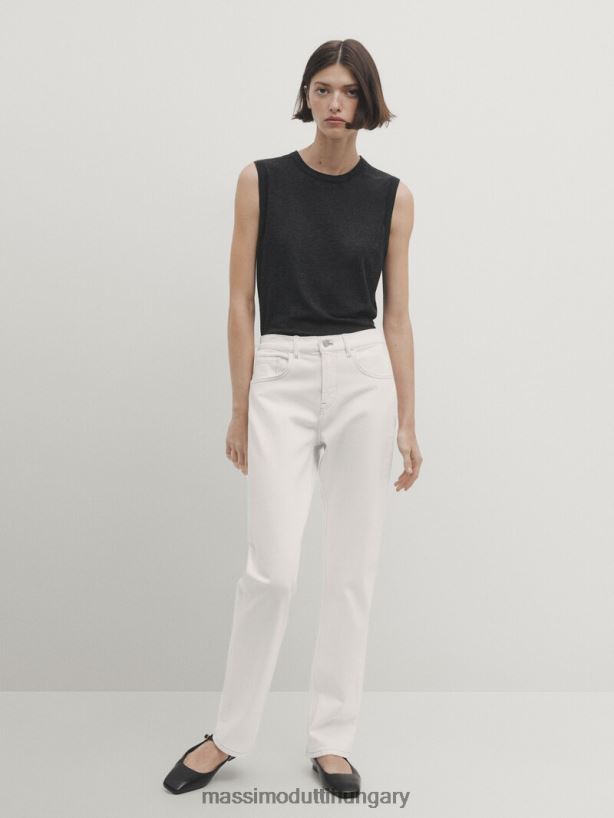 egyenes derékközépig érő farmernadrág krém nők NXX8V8357 Massimo Dutti