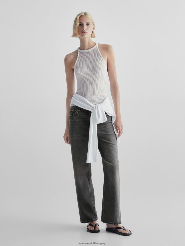 egyenes fazonú, magas derekú farmernadrág faszén nők NXX8V8354 Massimo Dutti