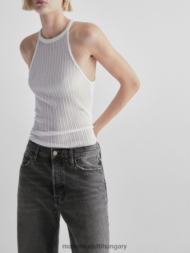 egyenes fazonú, magas derekú farmernadrág faszén nők NXX8V8354 Massimo Dutti