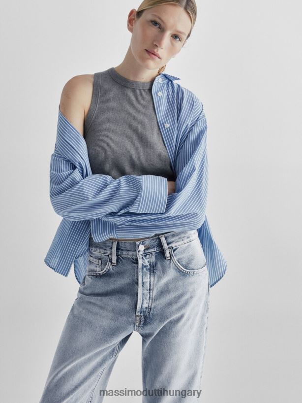 egyenes fazonú, magas derekú farmernadrág világoskék nők NXX8V8355 Massimo Dutti