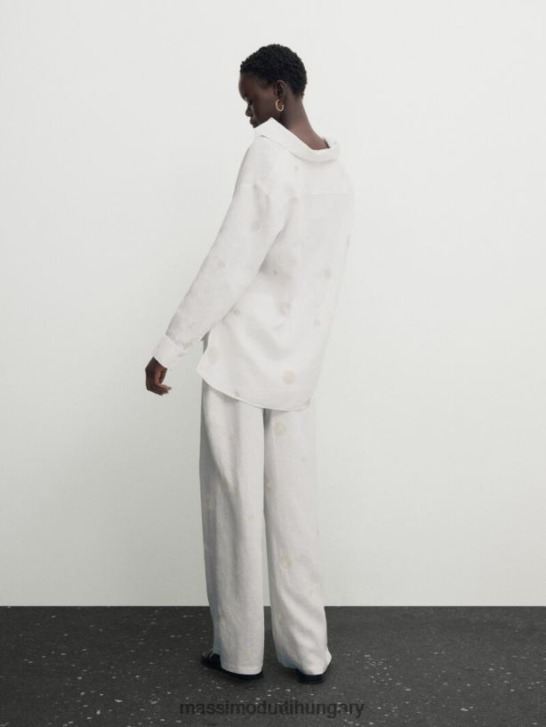 egyenes nadrág hímzett részlettel krém nők NXX8V8307 Massimo Dutti