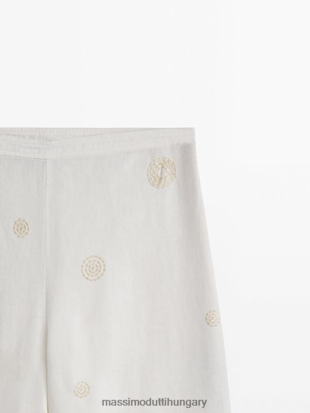 egyenes nadrág hímzett részlettel krém nők NXX8V8307 Massimo Dutti