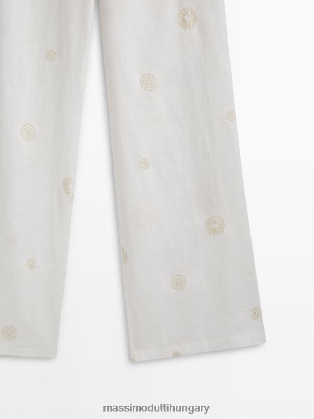 egyenes nadrág hímzett részlettel krém nők NXX8V8307 Massimo Dutti