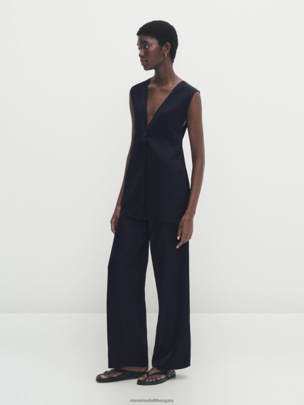 egyenes sötétkék szatén nadrág sötétkék nők NXX8V8330 Massimo Dutti