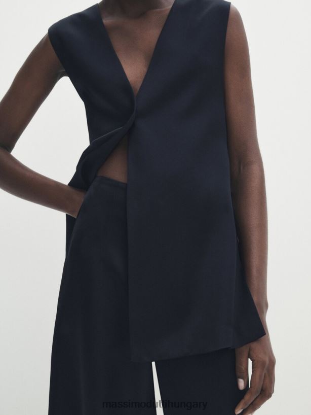 egyenes sötétkék szatén nadrág sötétkék nők NXX8V8330 Massimo Dutti