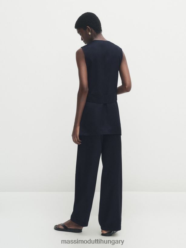 egyenes sötétkék szatén nadrág sötétkék nők NXX8V8330 Massimo Dutti