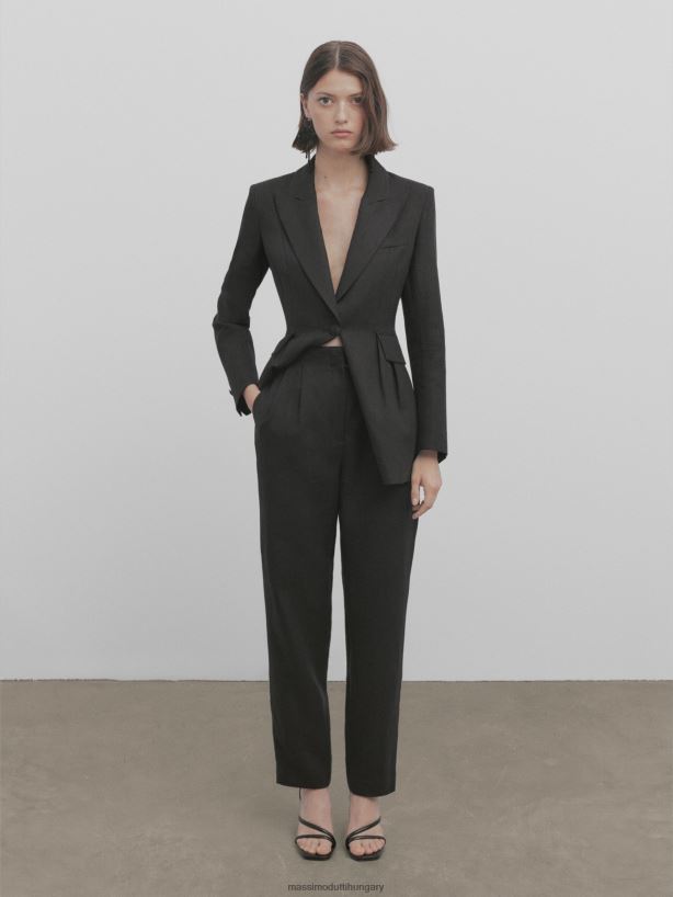 egyenes szárú vászonruha nadrág darts - stúdió fekete nők NXX8V8399 Massimo Dutti