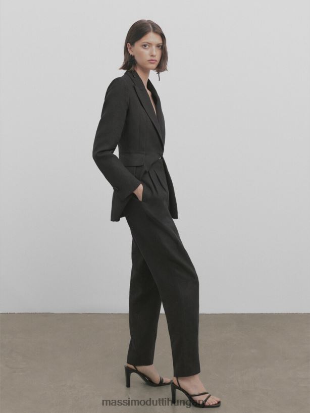 egyenes szárú vászonruha nadrág darts - stúdió fekete nők NXX8V8399 Massimo Dutti