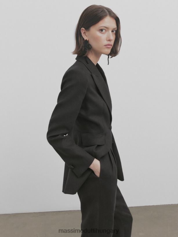 egyenes szárú vászonruha nadrág darts - stúdió fekete nők NXX8V8399 Massimo Dutti