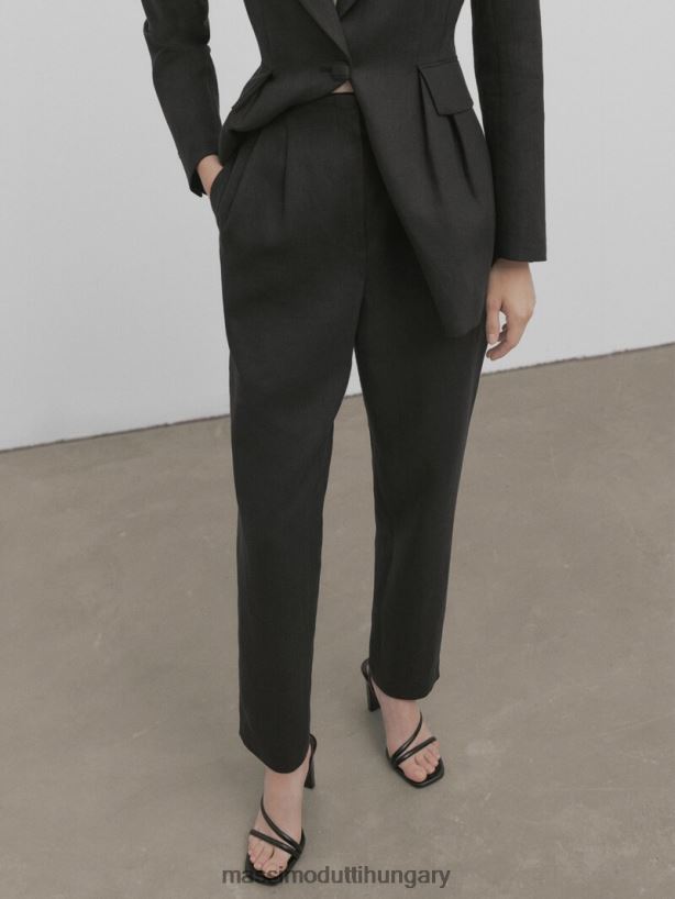 egyenes szárú vászonruha nadrág darts - stúdió fekete nők NXX8V8399 Massimo Dutti