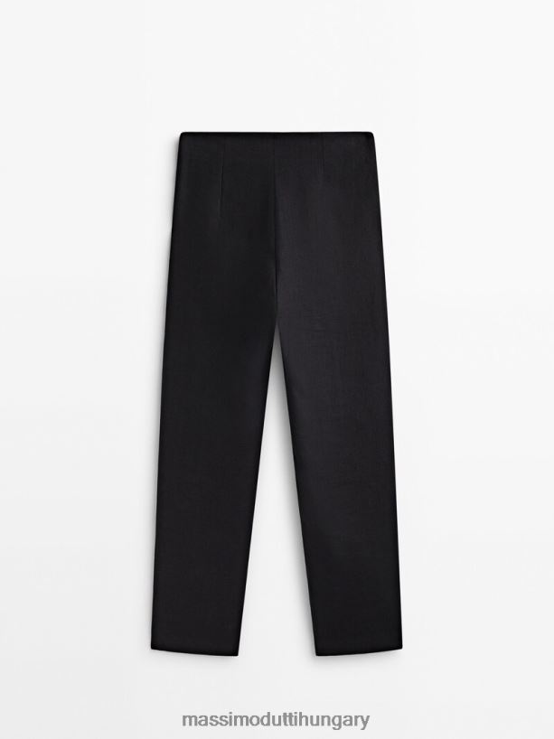 egyenes szárú vászonruha nadrág darts - stúdió fekete nők NXX8V8399 Massimo Dutti