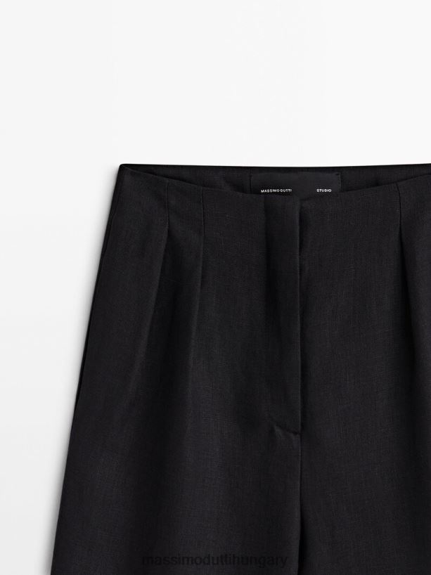 egyenes szárú vászonruha nadrág darts - stúdió fekete nők NXX8V8399 Massimo Dutti