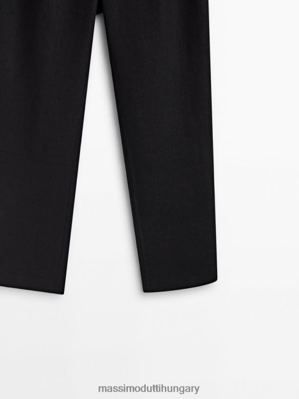 egyenes szárú vászonruha nadrág darts - stúdió fekete nők NXX8V8399 Massimo Dutti