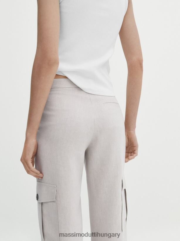 egyenes szabású lenkeverék cargo nadrág homok nők NXX8V8337 Massimo Dutti