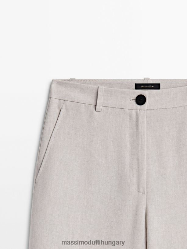 egyenes szabású lenkeverék cargo nadrág homok nők NXX8V8337 Massimo Dutti