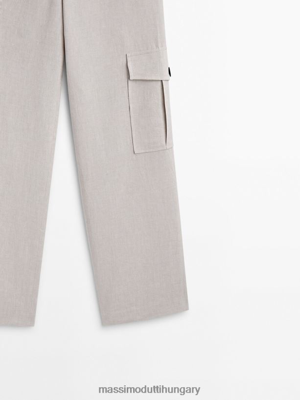 egyenes szabású lenkeverék cargo nadrág homok nők NXX8V8337 Massimo Dutti