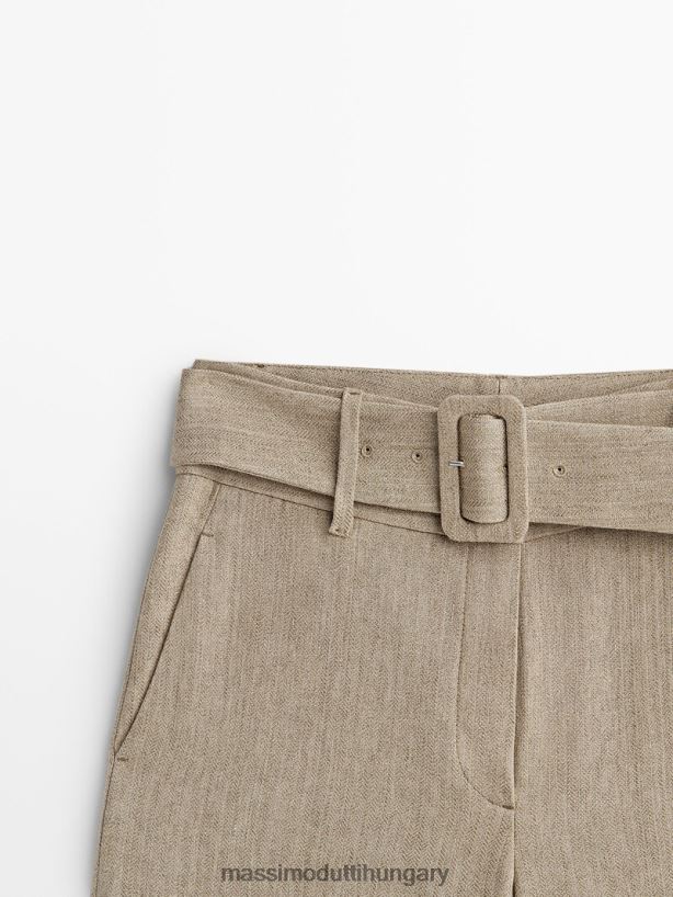egyenes szabású öves nadrág felhajtható szegéllyel homok nők NXX8V8310 Massimo Dutti