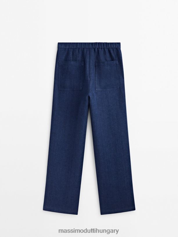 farmer hatású lenvászon nadrág sötétkék nők NXX8V8326 Massimo Dutti