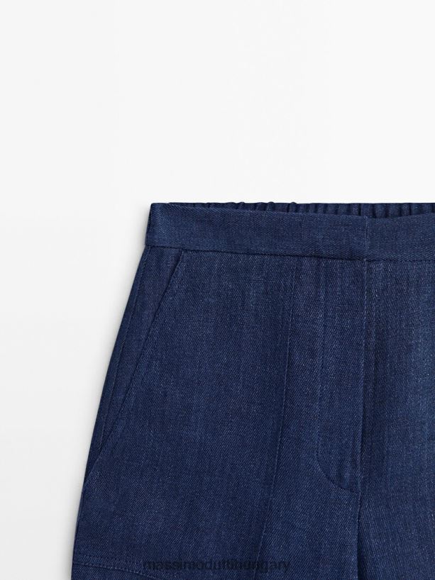 farmer hatású lenvászon nadrág sötétkék nők NXX8V8326 Massimo Dutti