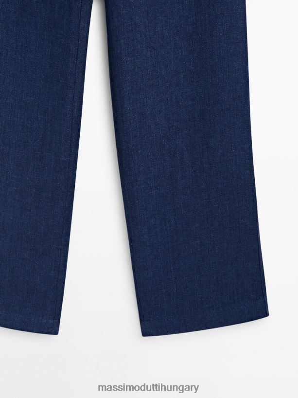 farmer hatású lenvászon nadrág sötétkék nők NXX8V8326 Massimo Dutti