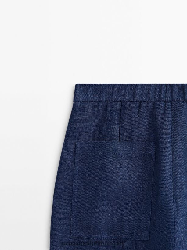 farmer hatású lenvászon nadrág sötétkék nők NXX8V8326 Massimo Dutti