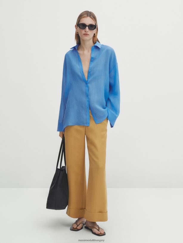 felhajtható szegélyű öltönynadrág mosott nők NXX8V8324 Massimo Dutti