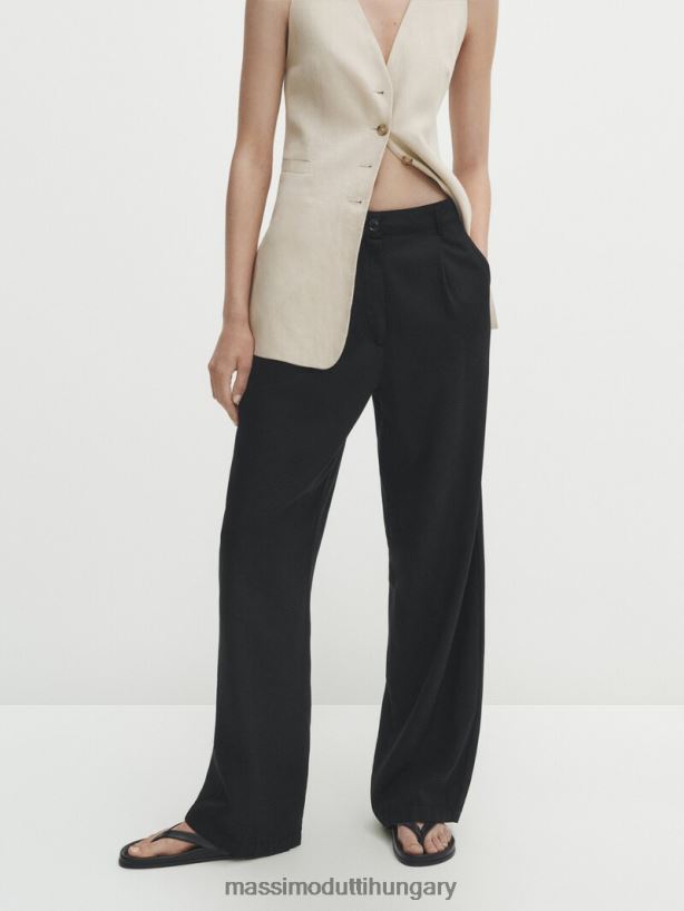 folyékony nadrág lyocell keverékben darts fekete nők NXX8V8336 Massimo Dutti