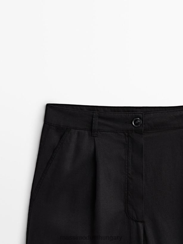 folyékony nadrág lyocell keverékben darts fekete nők NXX8V8336 Massimo Dutti