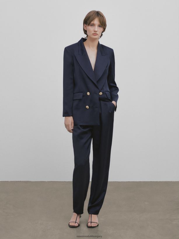 folyós szatén darts nadrág - stúdió sötétkék nők NXX8V8401 Massimo Dutti