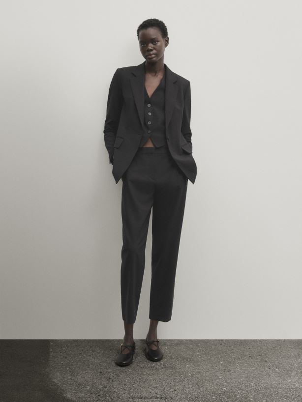 hűvös gyapjúkeverék öltönynadrág fekete nők NXX8V8397 Massimo Dutti