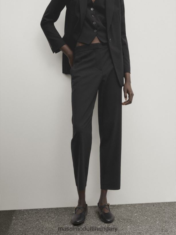 hűvös gyapjúkeverék öltönynadrág fekete nők NXX8V8397 Massimo Dutti