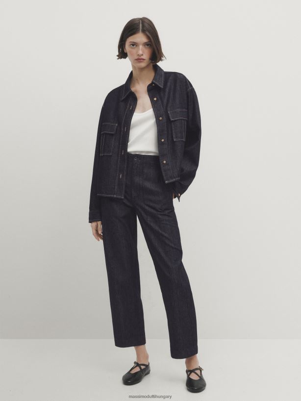 közepes magasságú asztalos farmernadrág sötétkék nők NXX8V8360 Massimo Dutti