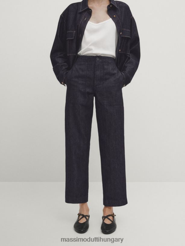 közepes magasságú asztalos farmernadrág sötétkék nők NXX8V8360 Massimo Dutti