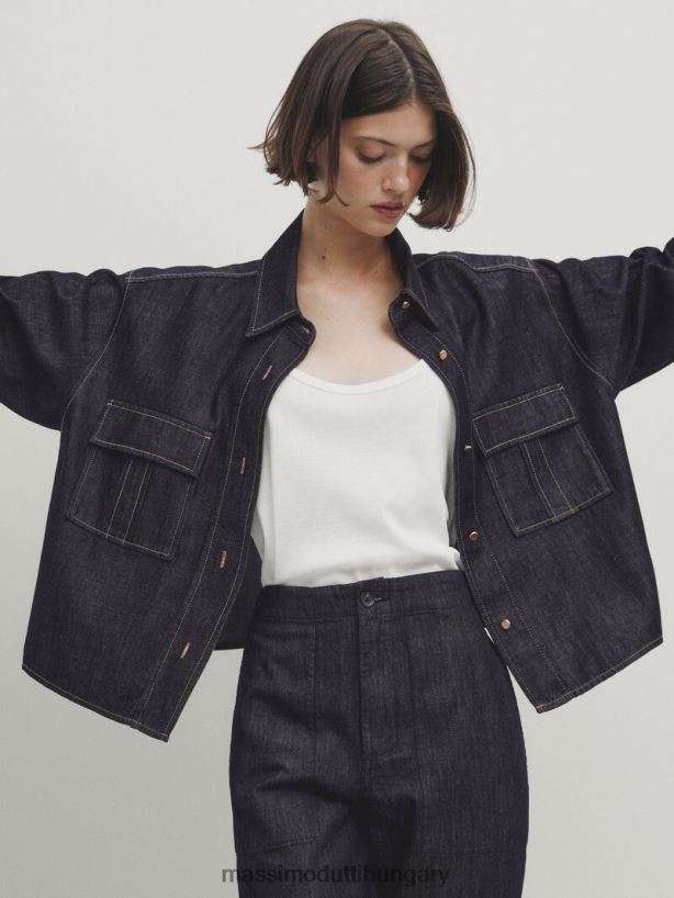 közepes magasságú asztalos farmernadrág sötétkék nők NXX8V8360 Massimo Dutti