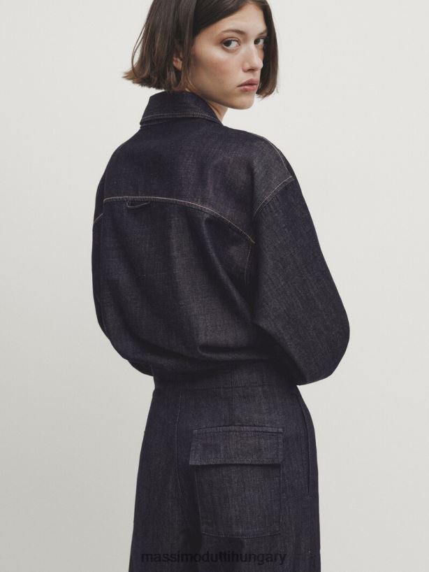 közepes magasságú asztalos farmernadrág sötétkék nők NXX8V8360 Massimo Dutti