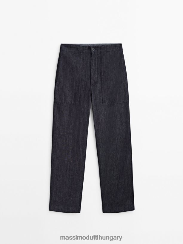 közepes magasságú asztalos farmernadrág sötétkék nők NXX8V8360 Massimo Dutti