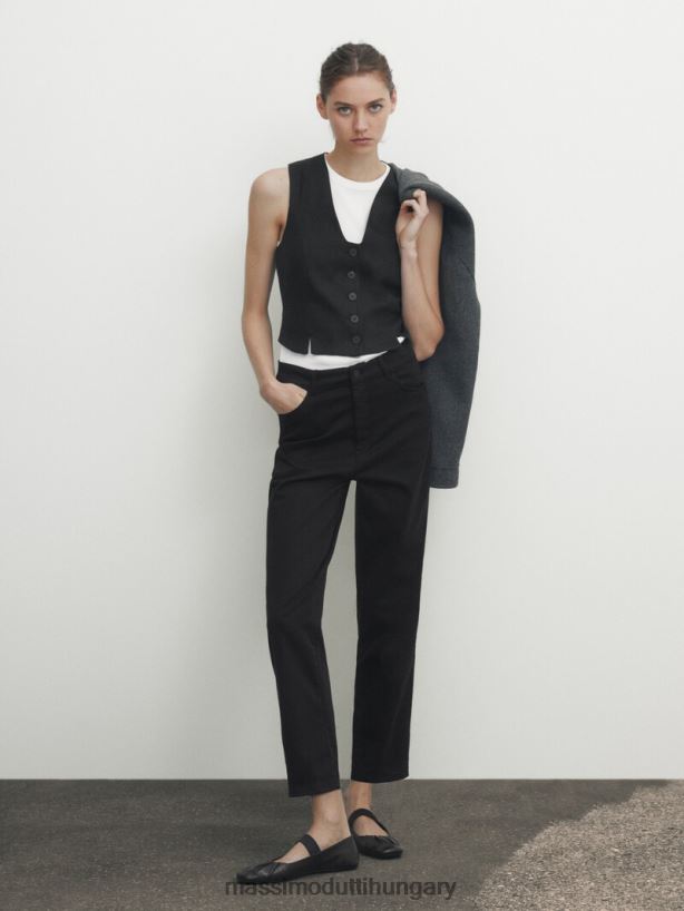 karcsúsított derékközépig szabott nadrág fekete nők NXX8V8353 Massimo Dutti