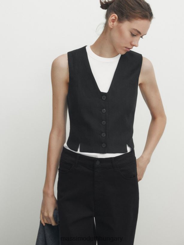 karcsúsított derékközépig szabott nadrág fekete nők NXX8V8353 Massimo Dutti