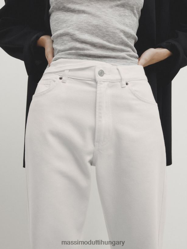 laza, egyenes szabású farmer krém nők NXX8V8320 Massimo Dutti