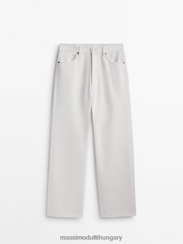 laza, egyenes szabású farmer krém nők NXX8V8320 Massimo Dutti